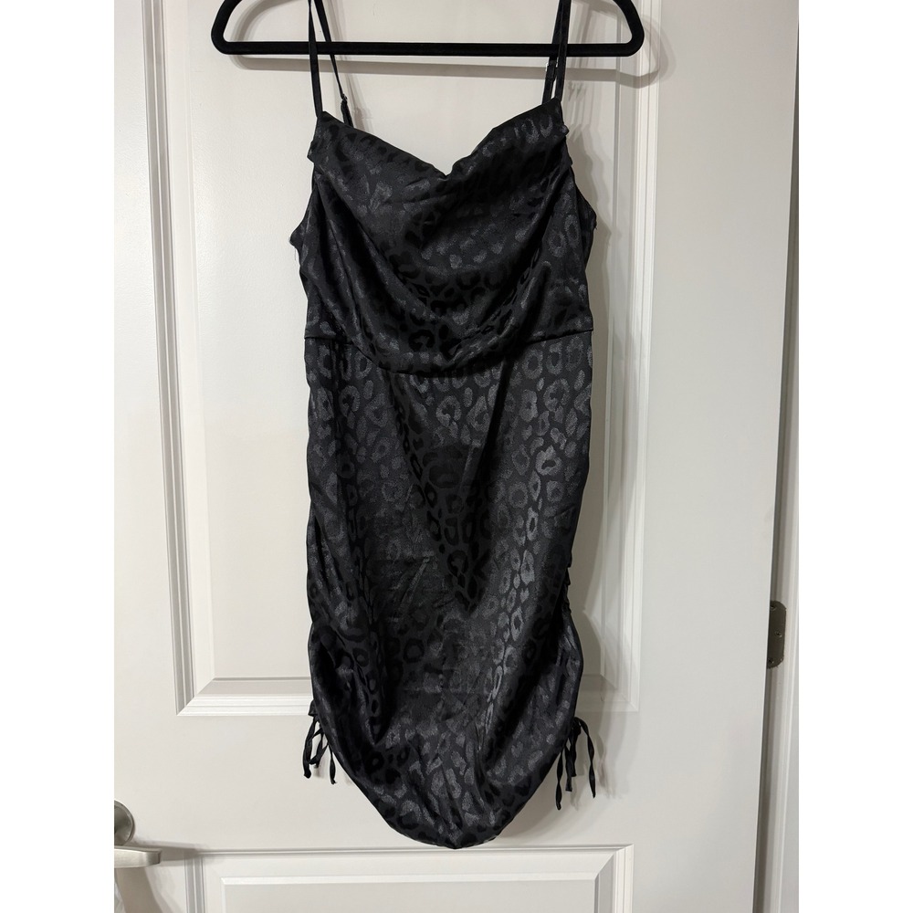 Wild Fable Black Leopard Print Cowl Neck Ruched Mini Dress Womens Medium M